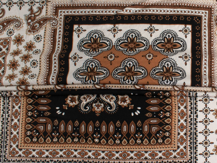 Плательная коричневая бежевая ткань цветы орнамент пейсли ЕВ4100