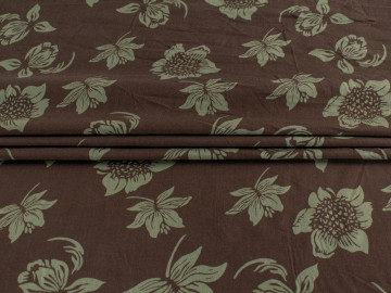 Плательная коричневая хаки ткань цветы листья ЕБ681