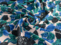 Плательная синяя зеленая ткань цветы листья ЕВ690