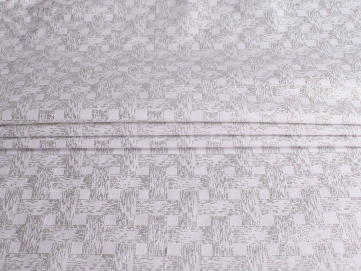 Костюмная белая ткань с люрексом геометрия ДЕ294