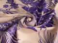 Плательная фиолетовая ткань листья цветы надписи ЕБ5122